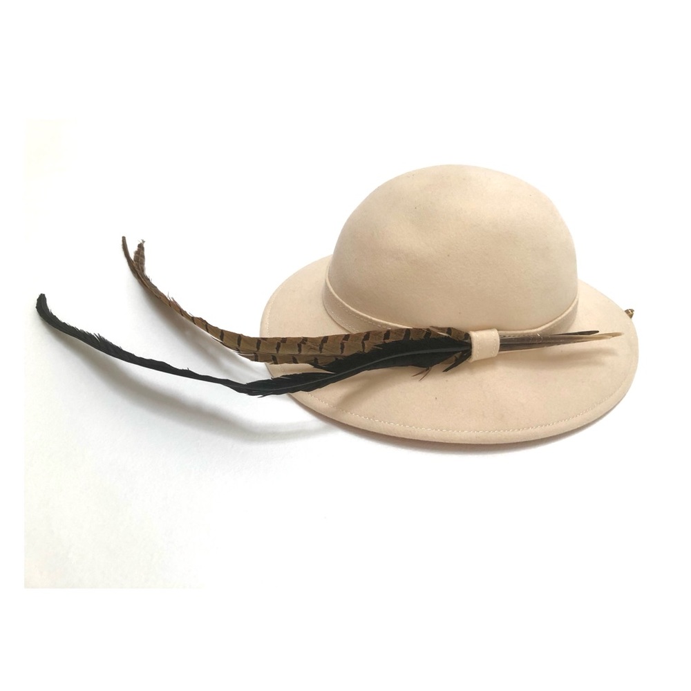 Vintage Adolfo II Women’s Feathered Fedora - Cream Wool Hat - New York/Paris